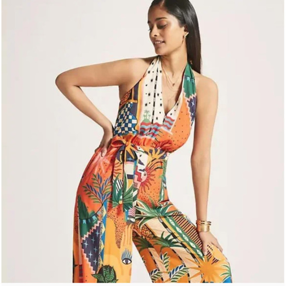 Farm Rio Anthropologie Halter Jumpsuit XS NEW - Picture 1 of 5